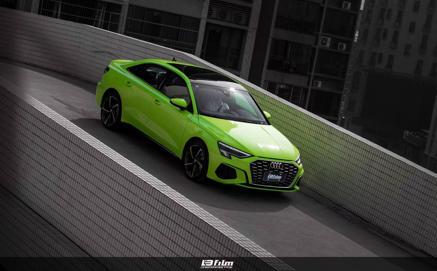 bfilm改色膜案例奥迪a3l高亮苹果绿