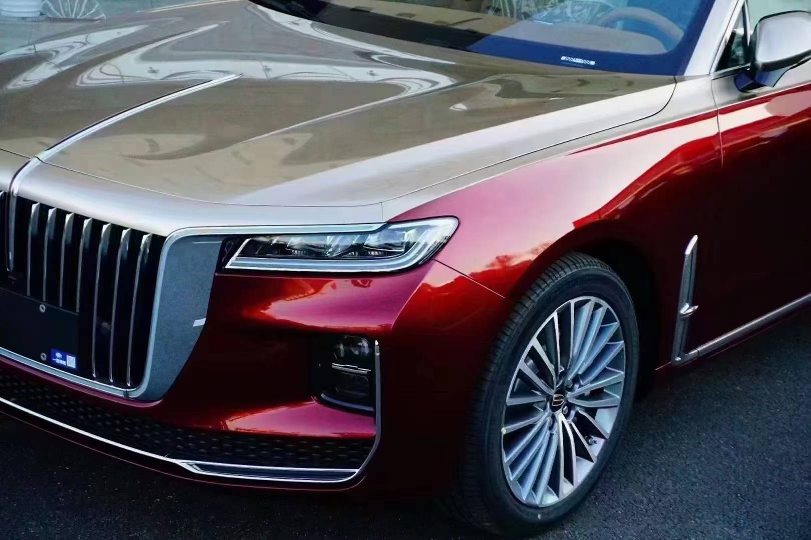 红旗h9霸气双拼色skto改色膜香槟金加龙血红效果展示