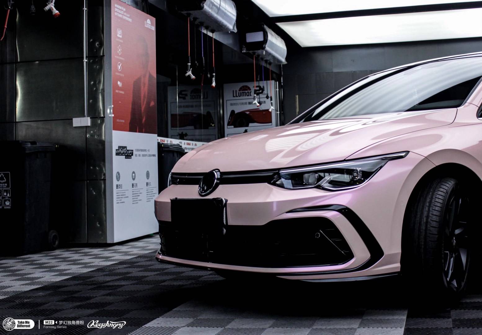 大众高尔夫tmd潮牌改色膜梦幻独角兽粉