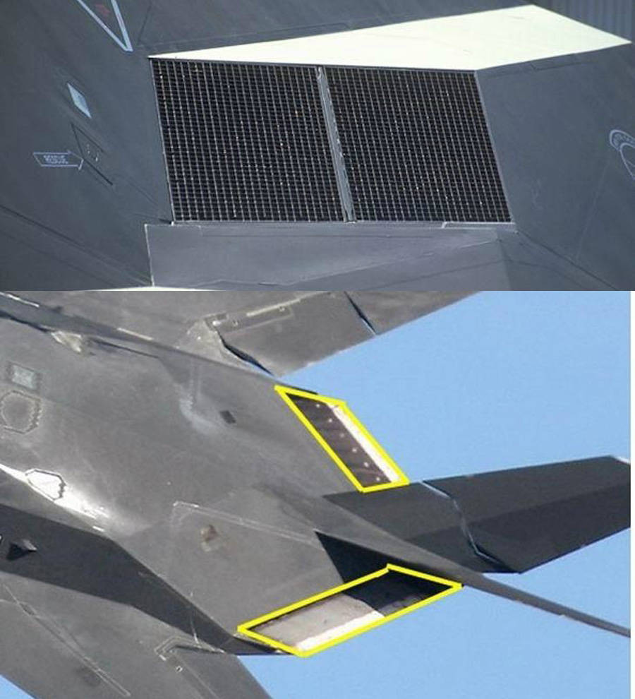 f-117带格栅的进气口,为了应对高空的低温,格栅还会通电加热防止