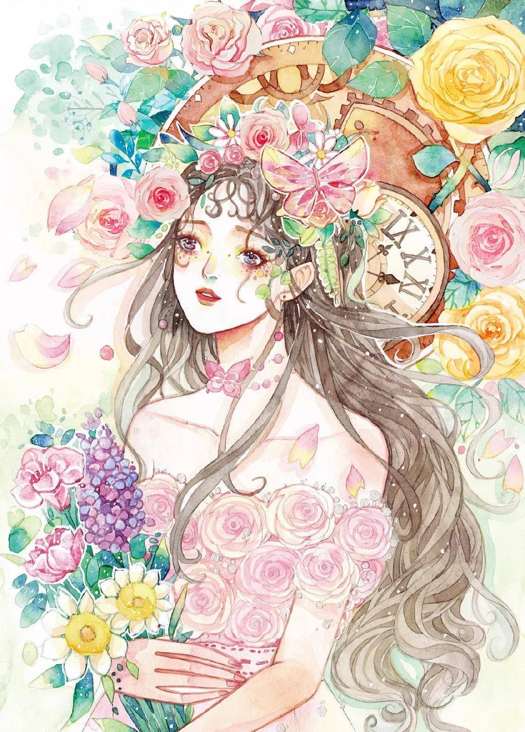 原创这组自带飘逸的小清新水彩少女简直太美内附详细教程