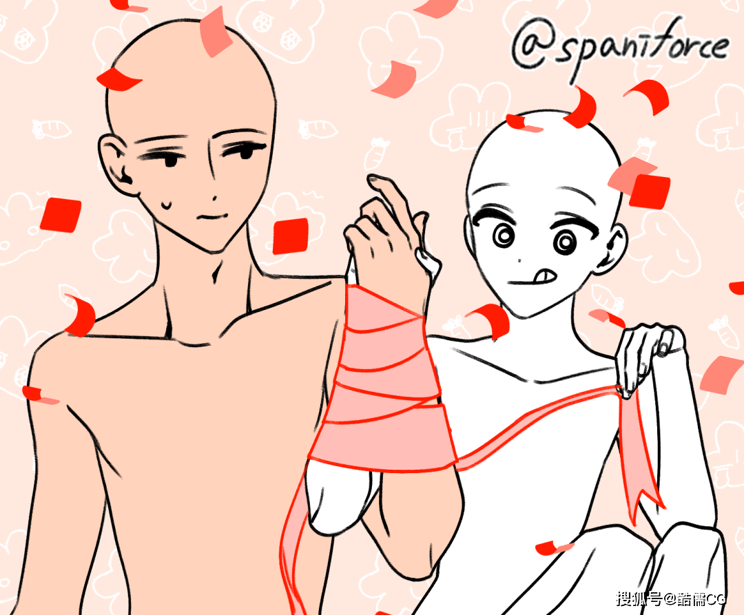 绘画素材丨双人动态姿势素材这碗狗粮我先干为敬