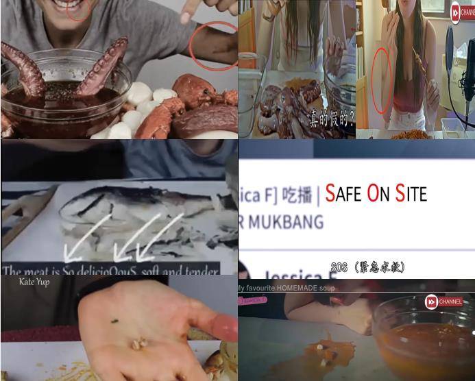 左为油管主播kate yup,右为金宵大厦2主播无论是吃八爪鱼,蒙脸只漏嘴