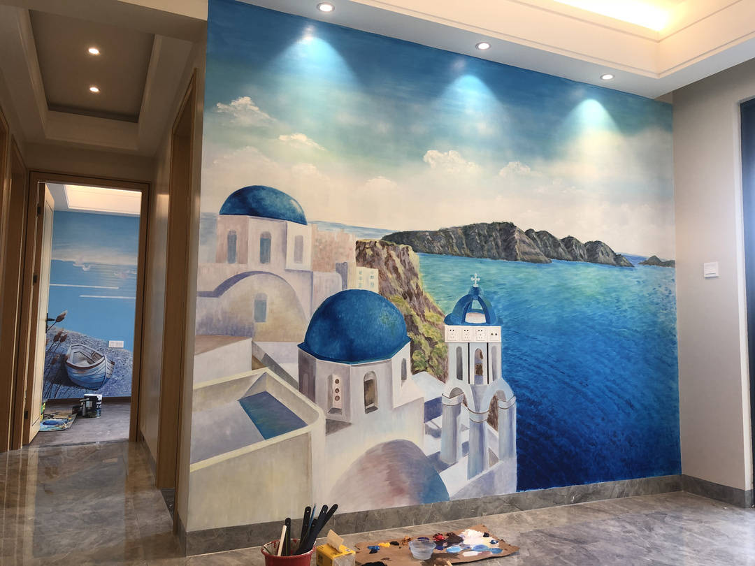 浪漫蓝海自然相融境思墙绘佳作赏析