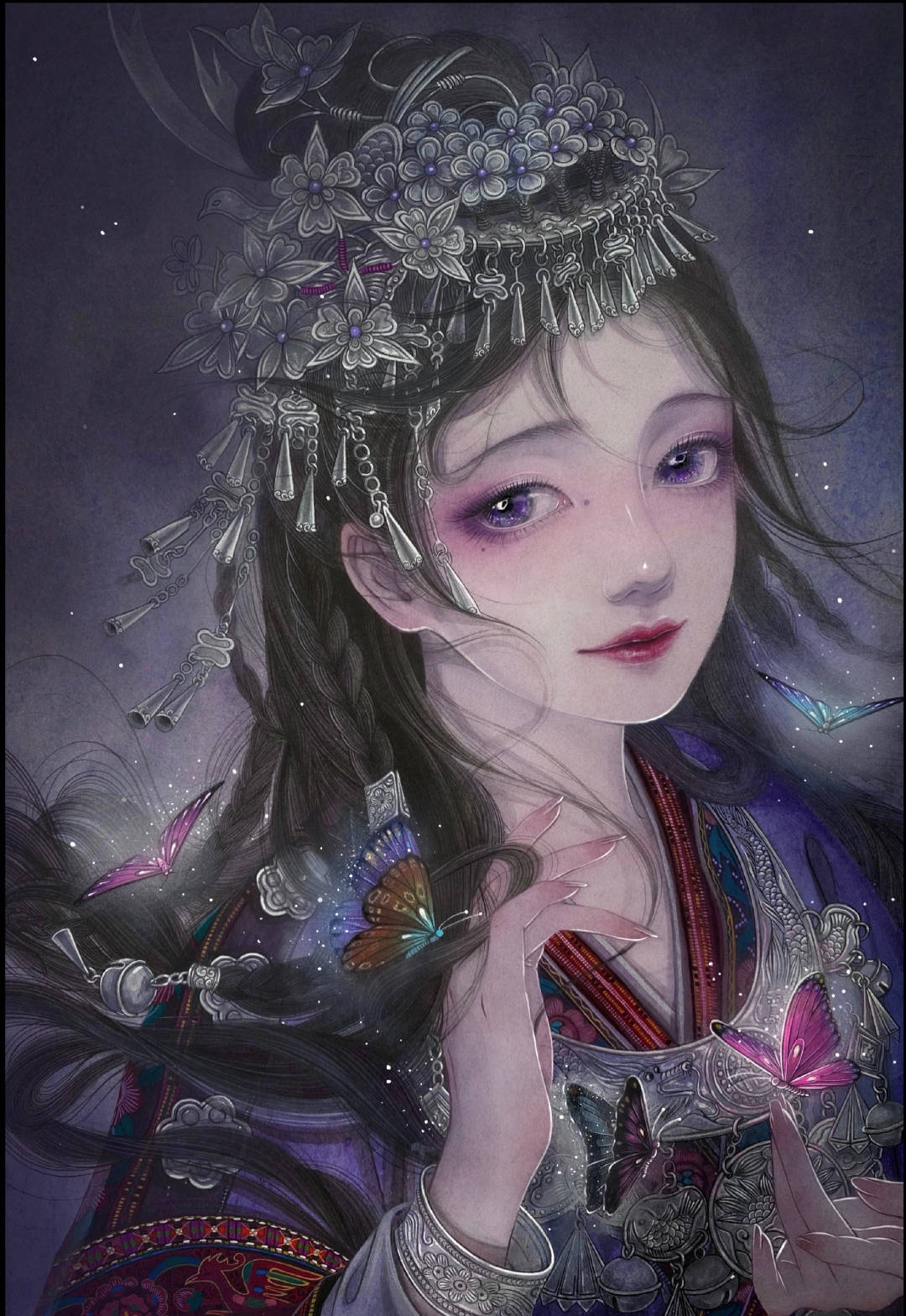 水彩古风美少女插画