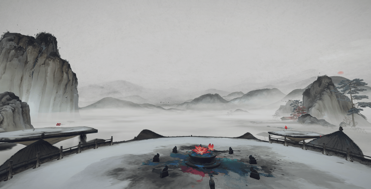 具有水墨风格的"墨韵系列"场景呈现出诗意盎然的景象,玩家在游戏里也