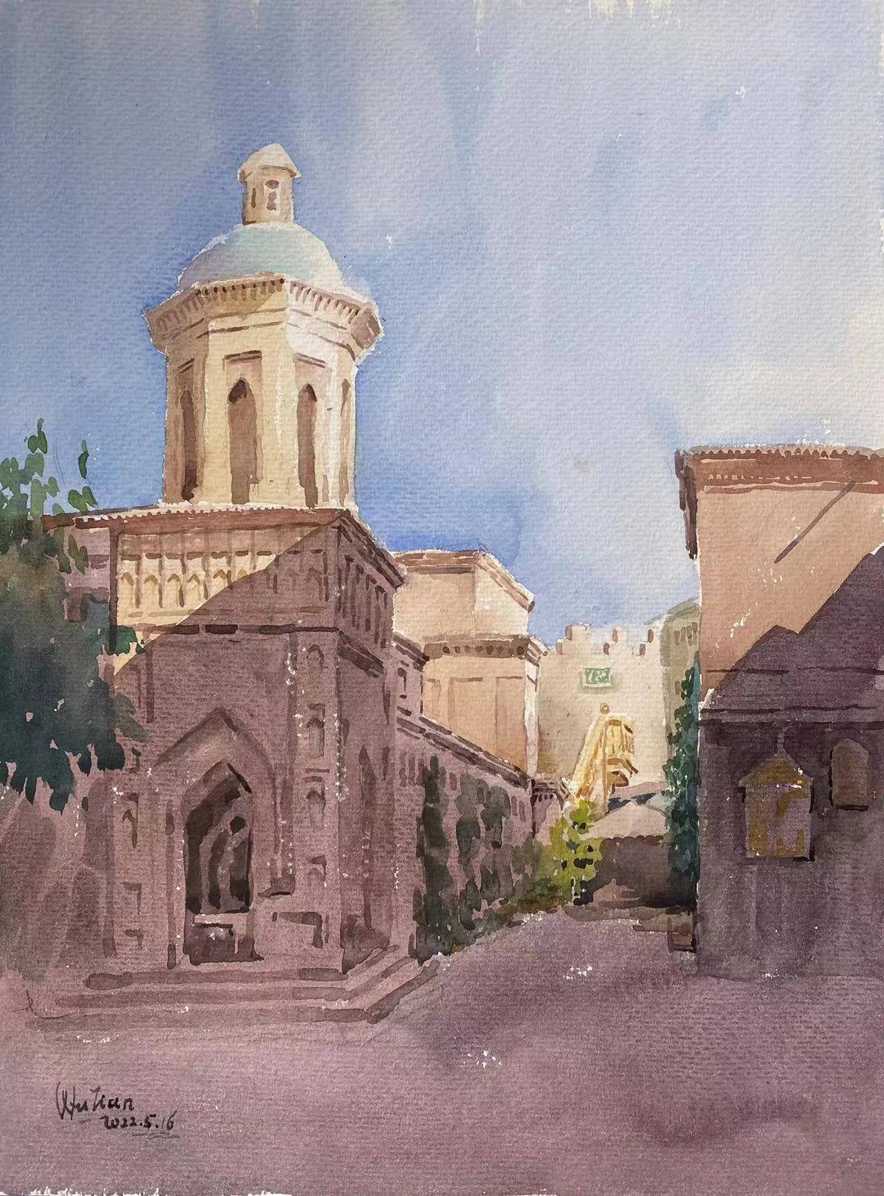 吴天先生新疆喀什噶尔古城的写生生活