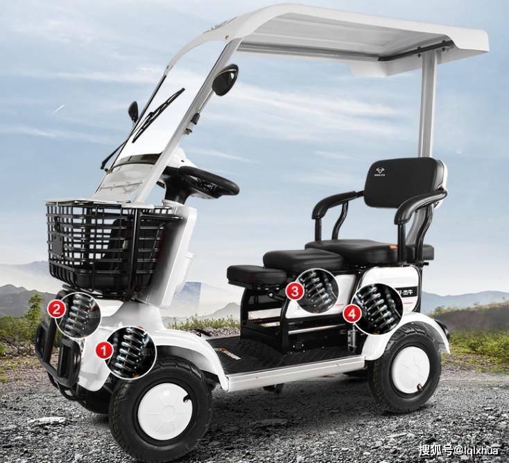 原创2款带雨棚四轮电动车电磁刹车松手即停适合老年人代步接娃