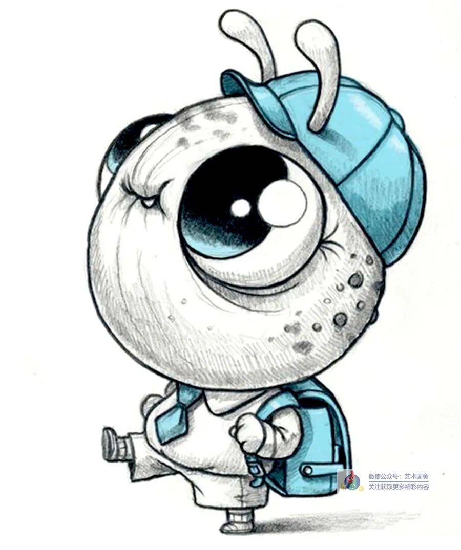 素材创意素描临摹作品超可爱的大眼萌小怪兽