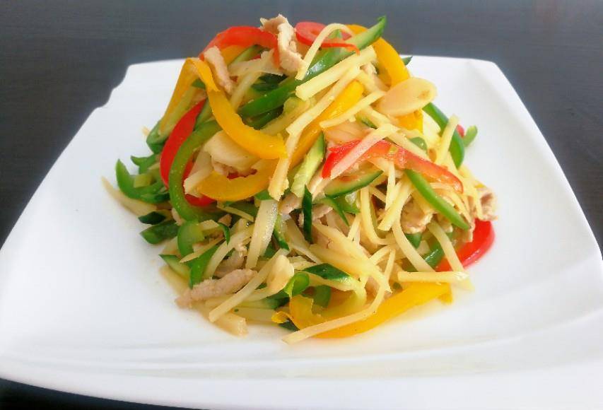 原创教你做好吃又好看下酒又下饭的五彩炒肉丝