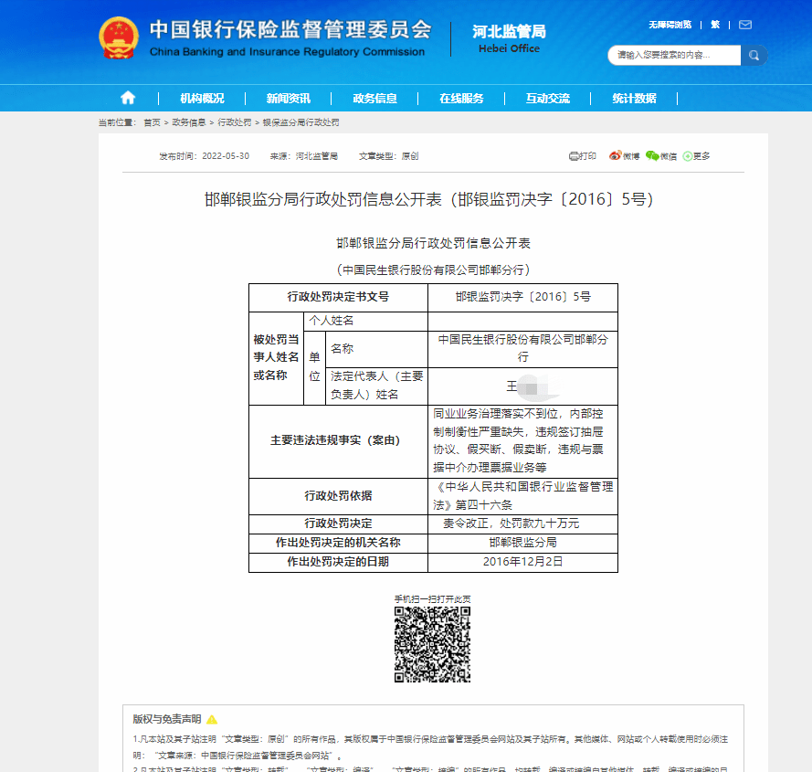 邯郸一银行被罚90万元