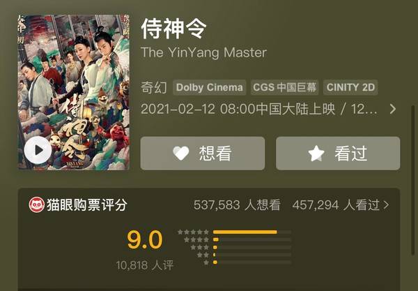 侍神令猫眼评分9.