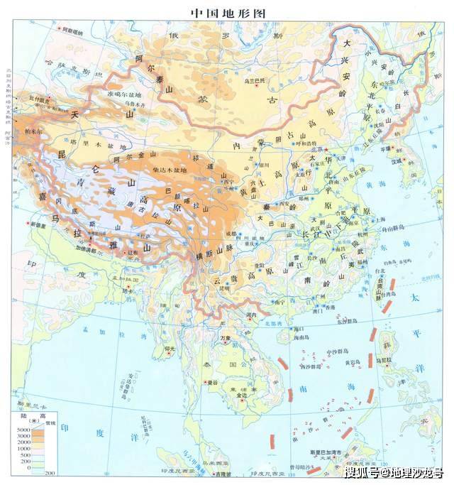 中國地形圖在世界範圍內,有許多著名的高原,這些高原面積大小不同