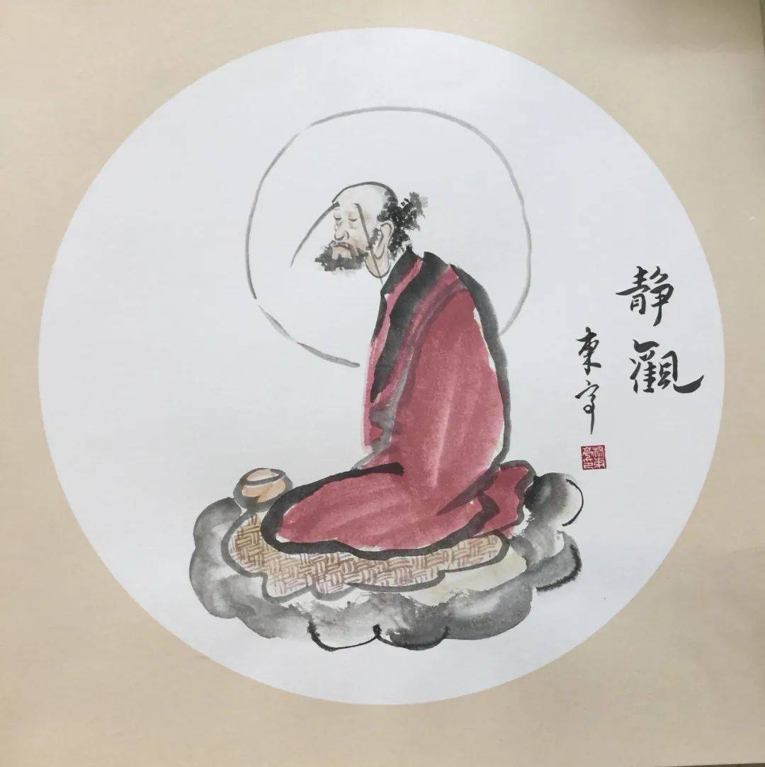 静坐得幽趣 50×50cm杨华栋画家的禅意人物画,也充满了茶的意境.
