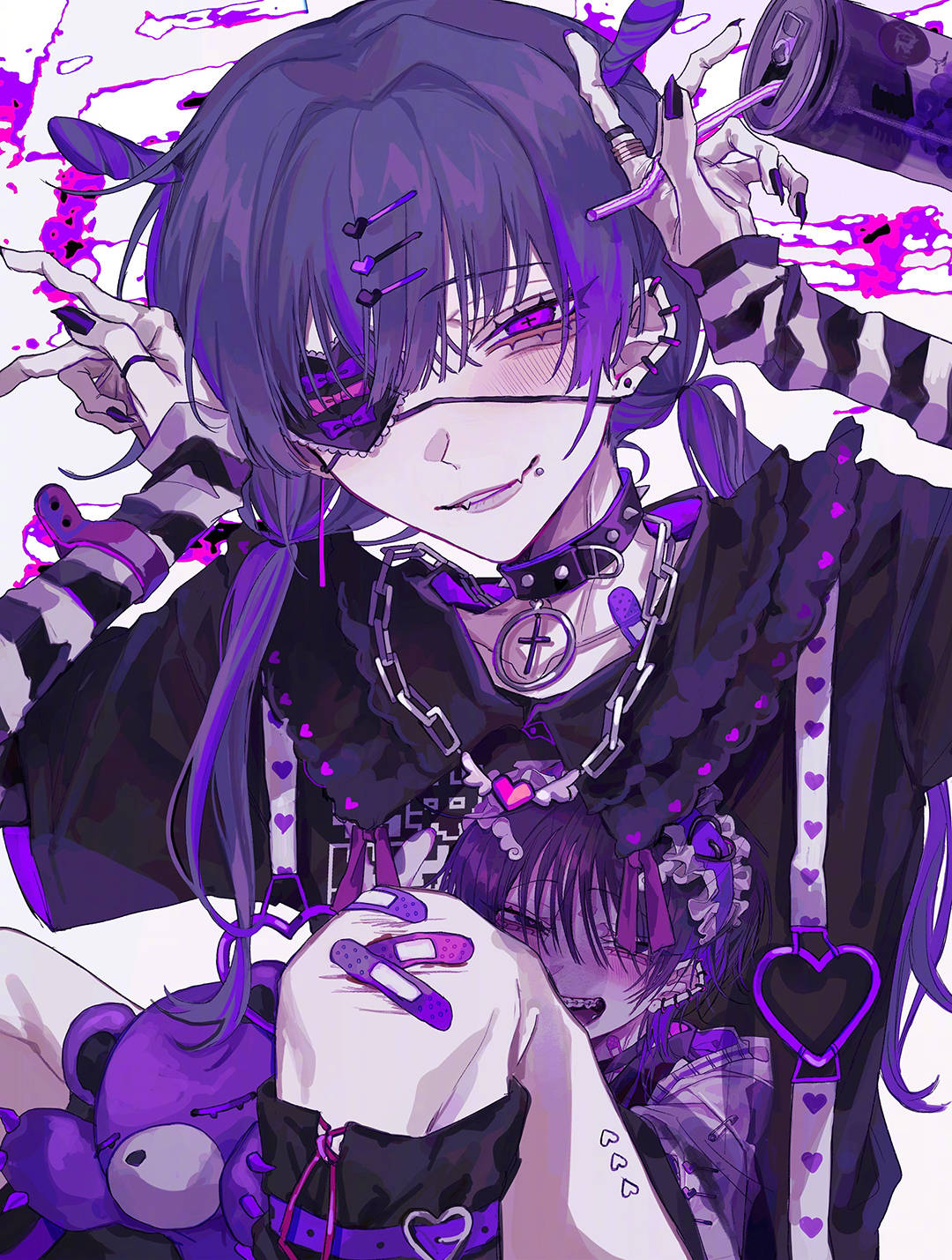 原创堪称教科书式惊悚病娇风格的人物插画辨识度非常高