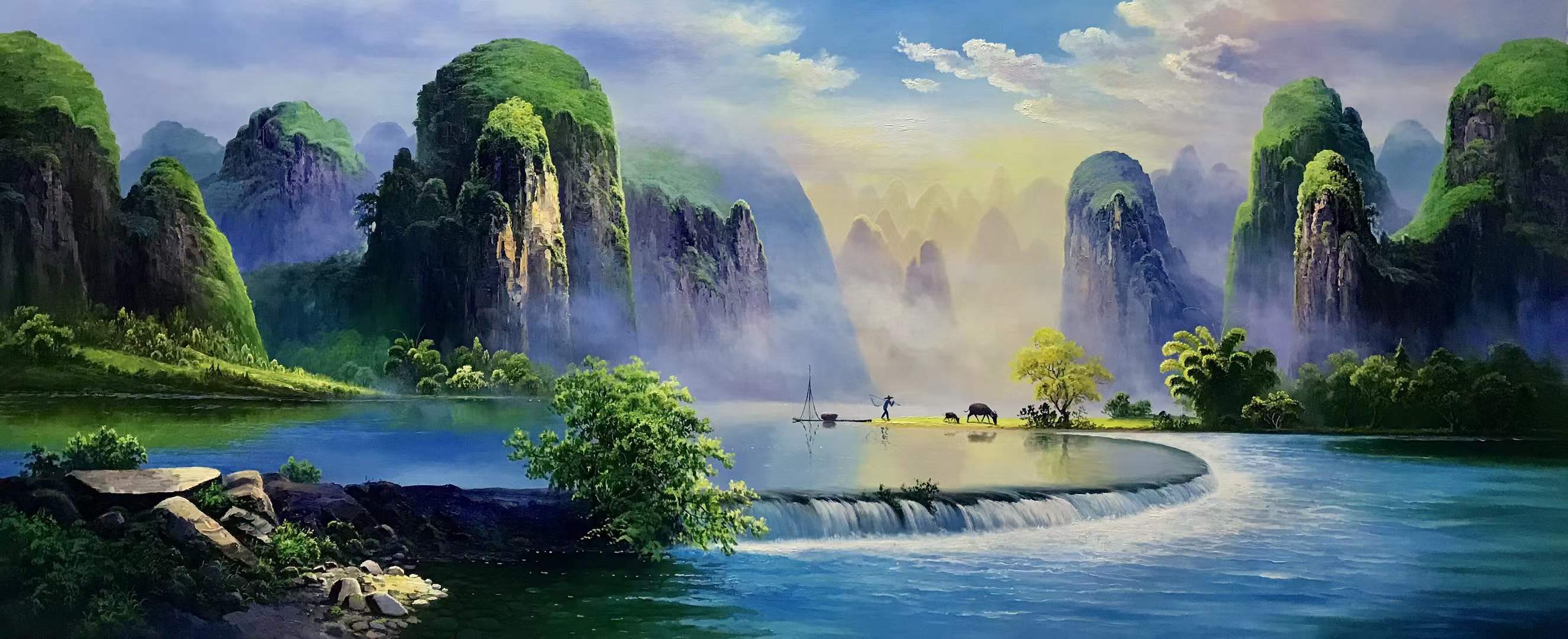 山水风景图片真实油画图片