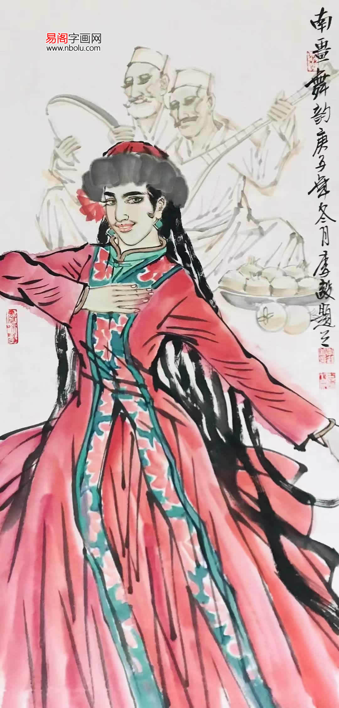 中美协李毅民族风情人物画斑斓多彩活泼潇丽