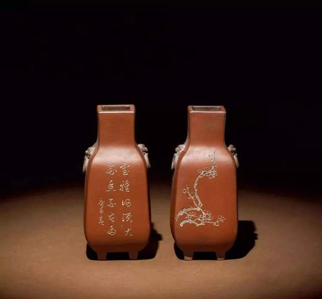 石如生雕刻紫砂瓶陈经耕(1904-1969年),号漱石,民国陶刻高手,宜兴