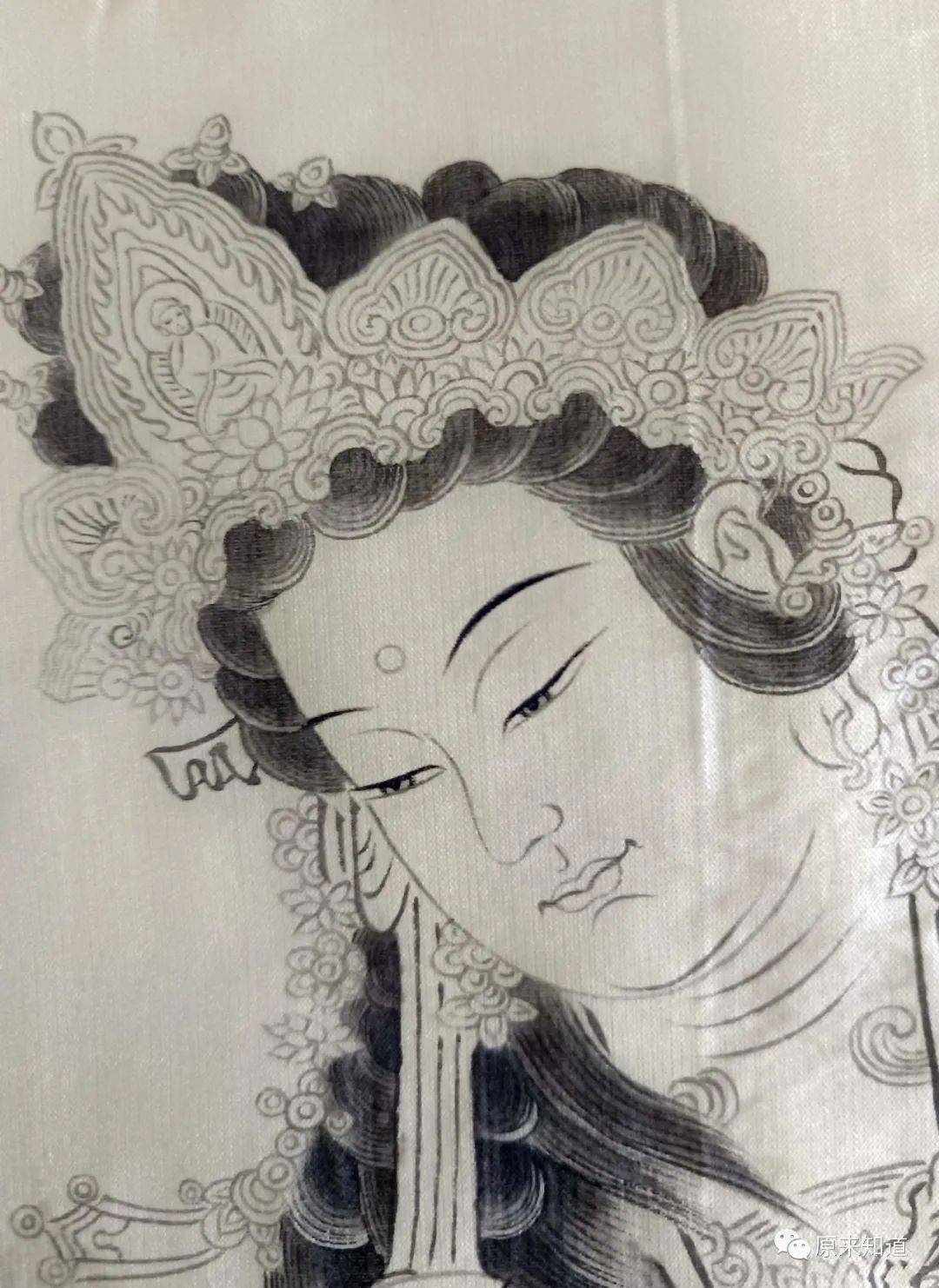 局部竖图材质:绢本白描尺幅:60cm7280cm作品名称:《童子拜观音》