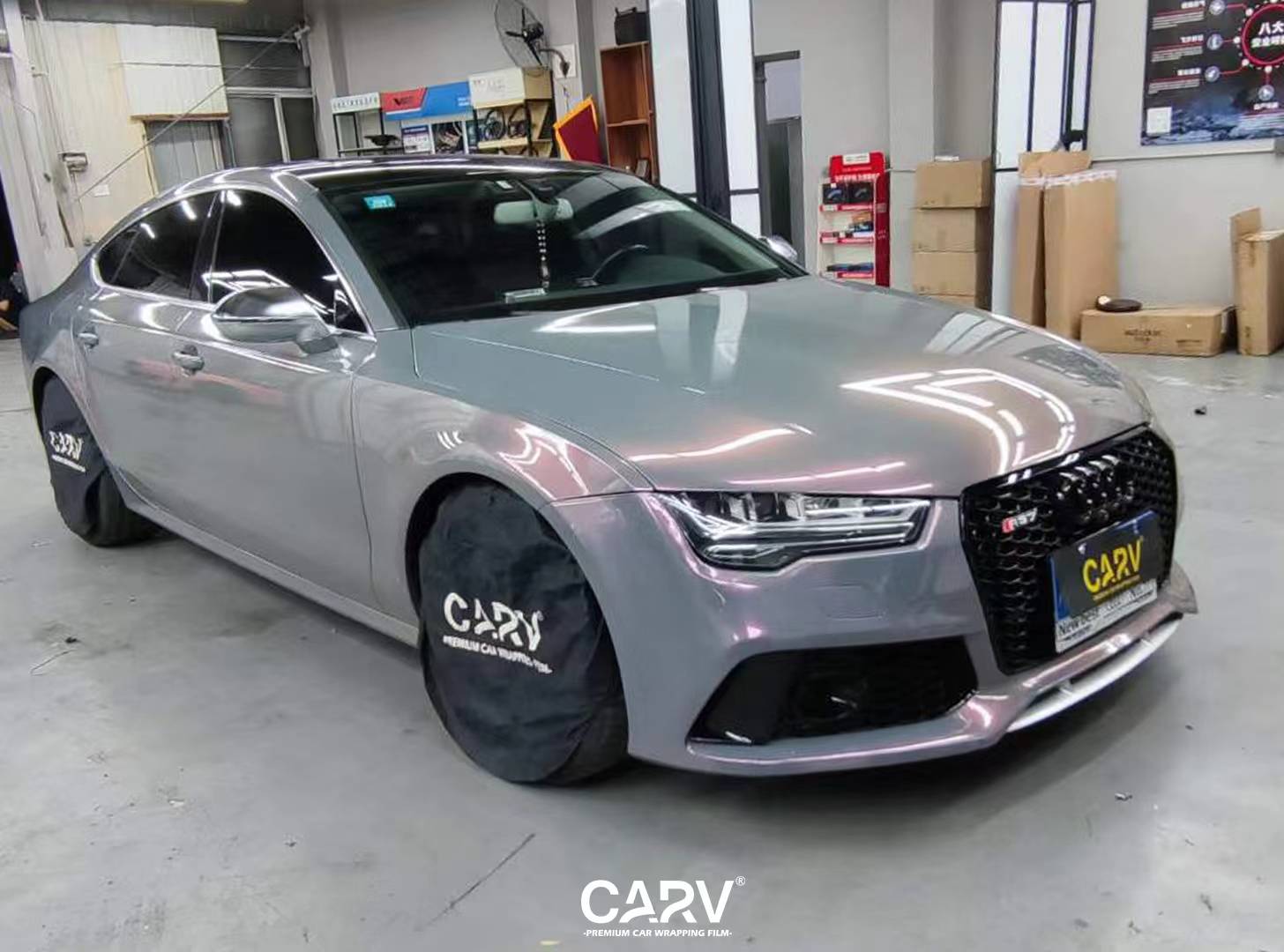 奥迪a7卡孚改色膜白金星空灰魅影,闪动出流光溢彩的星空效果_搜狐汽车