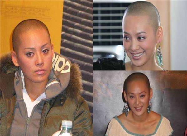 "剃光头"的四位女星,前三位都是戴假发套,唯独她是真的全推光了!