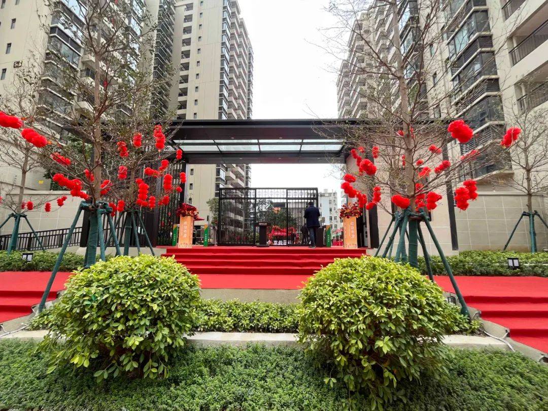 从小区大门到路边装饰,从园区绿化到入户大门都进行了动线包装,现场被