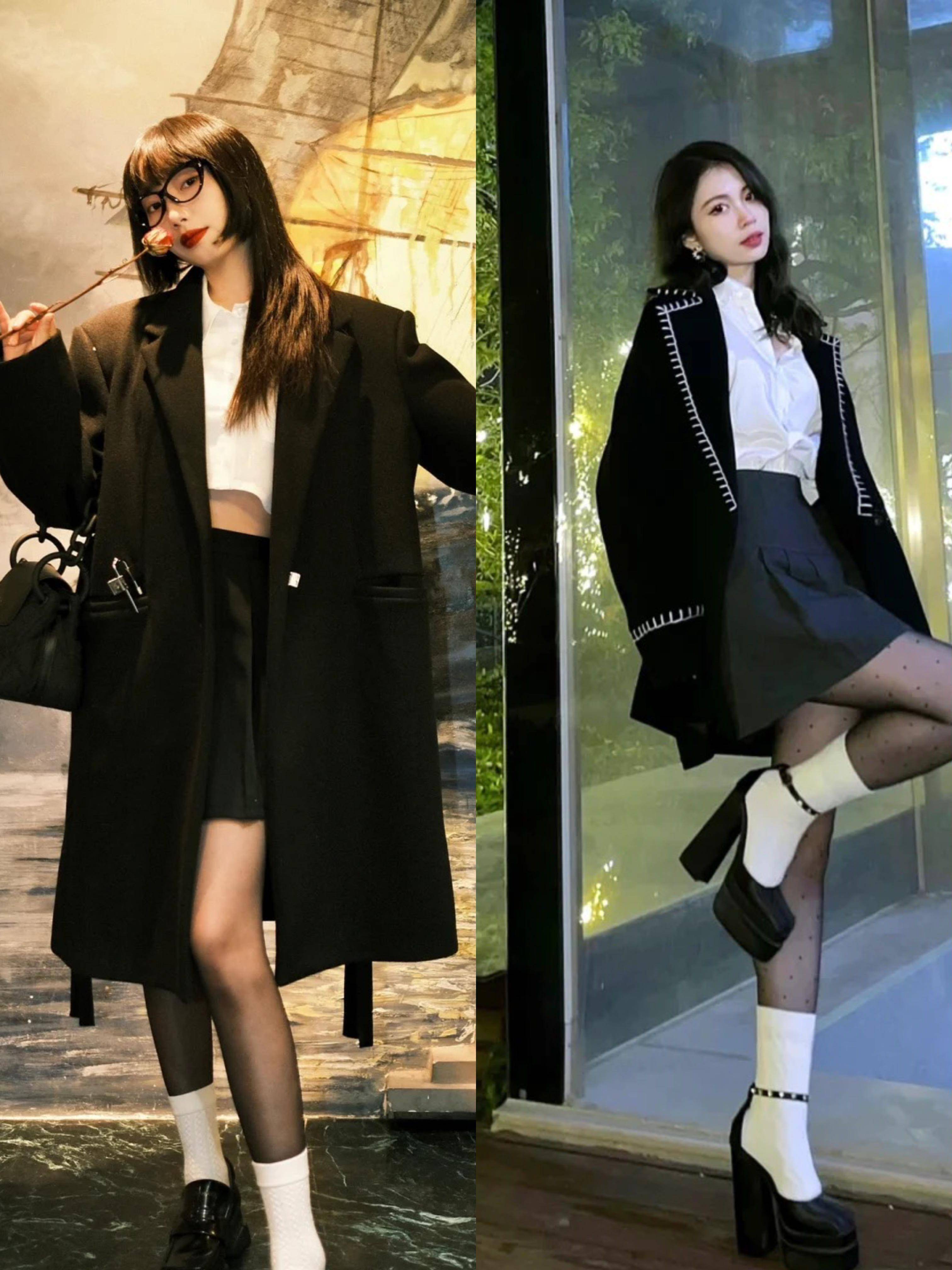 冬天别再露脚踝了!"黑丝 白袜"的网红式穿搭,显腿长还很时髦