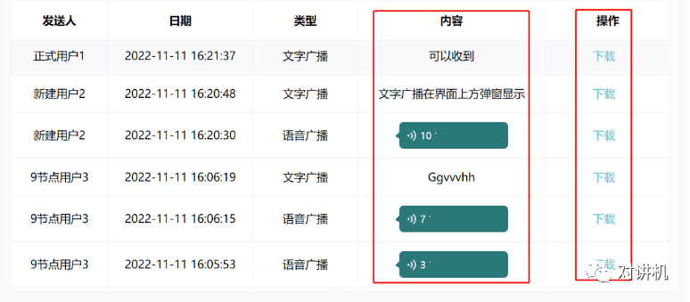 公网对讲机芯对讲平台如何在历史记录中查看录音记录、SOS记录、广播记录？