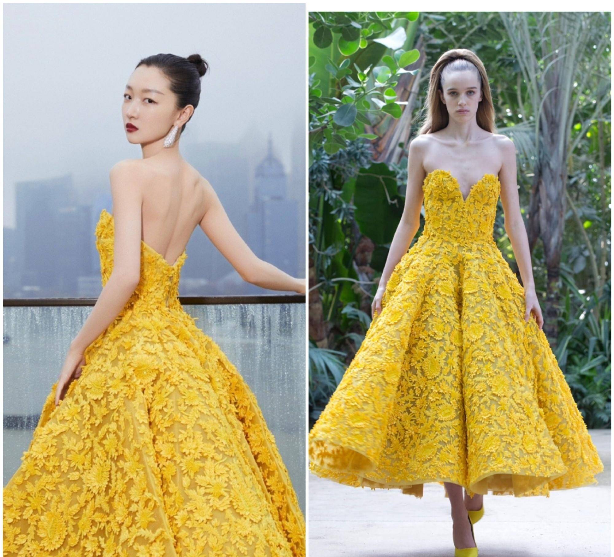 微博之夜女星争相穿黄色高定,倪妮太高级了_礼服_裙摆_的设计