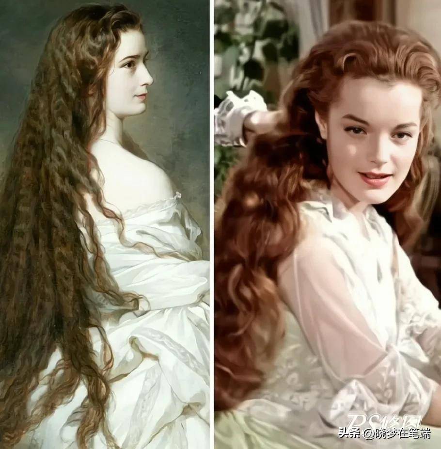 左图都是历史上真实的茜茜公主的油画,右图是早期奥地利著名女演员罗