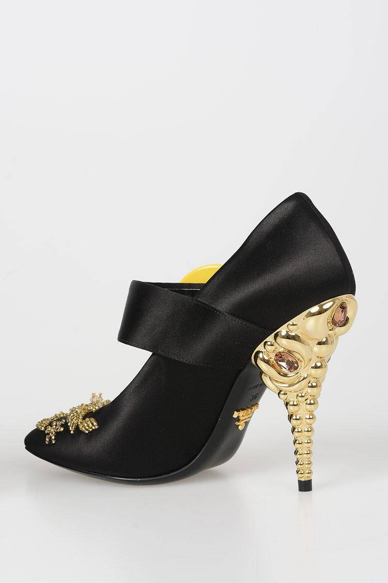 prada品牌 刺绣缎面玛丽珍高跟鞋_普拉达_鞋跟_黑色