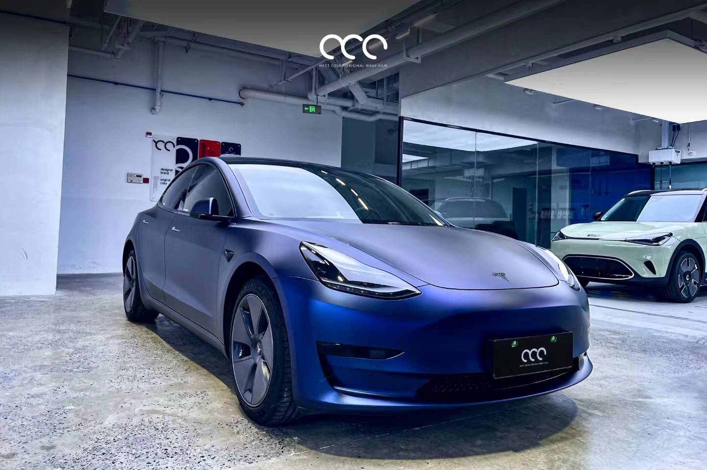 特斯拉model3漫彩改色膜超亚金属暮色蓝,纯粹的蓝色_全国