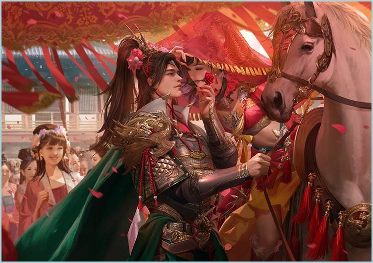 关索和鲍三娘都是沙场征战的武将,原画中二人都身着重铠,而情皮里则