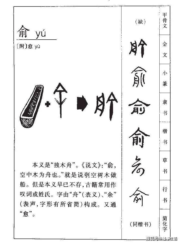 俞字詳解:俞字繁體字:俞俞字部首:人俞字拼音:yú,yù俞字筆畫:9俞字