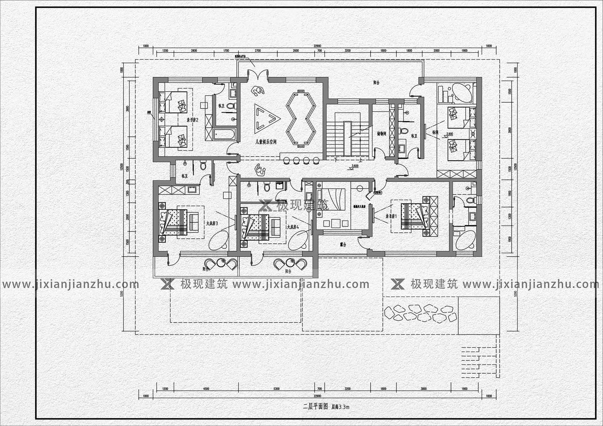 北京房山丨三层现代风格民宿,尺寸:22.9m×12.5m
