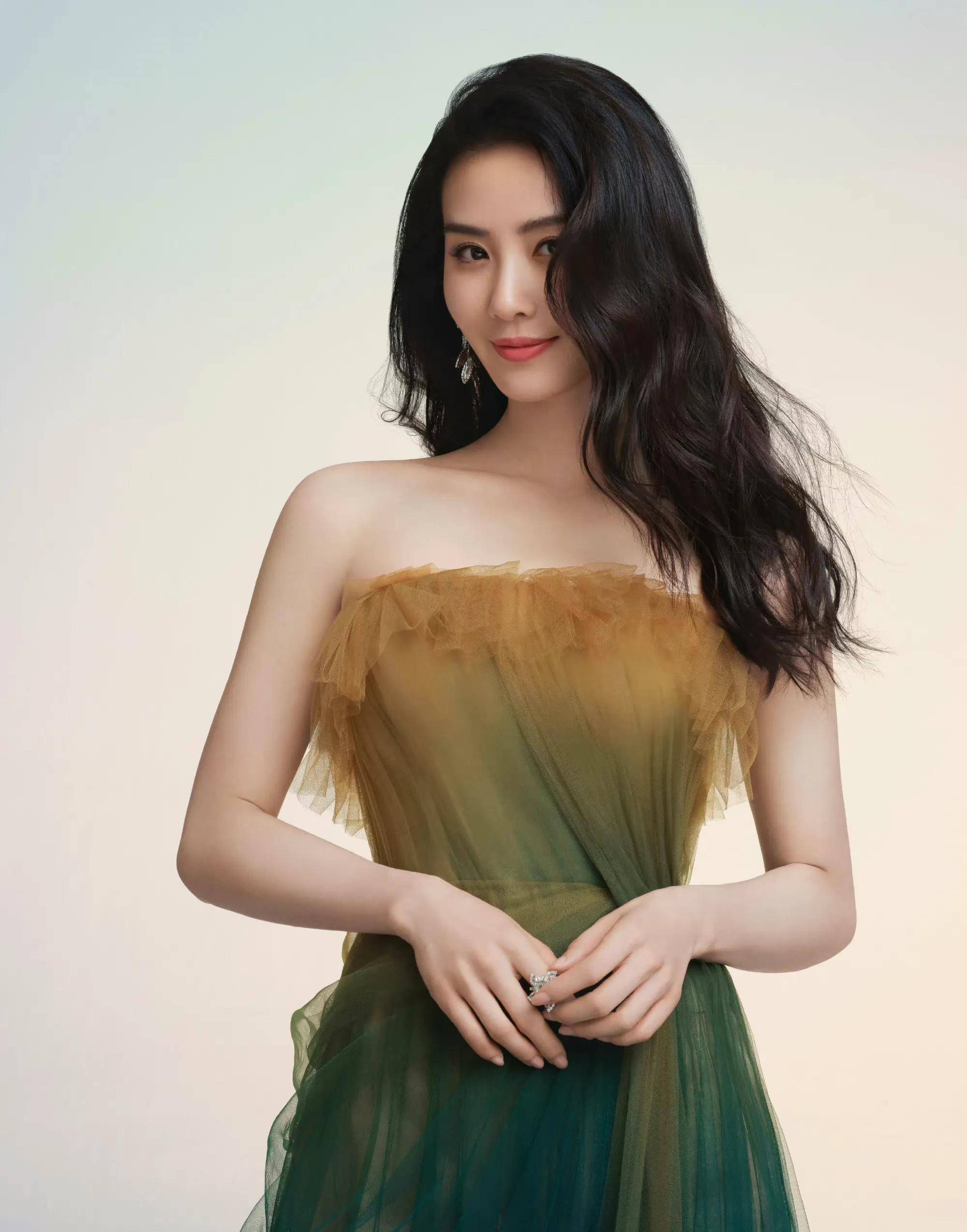 刘诗诗36岁生日海报 穿抹胸渐变纱裙优雅高贵 温婉仙气_吴奇隆_胡歌