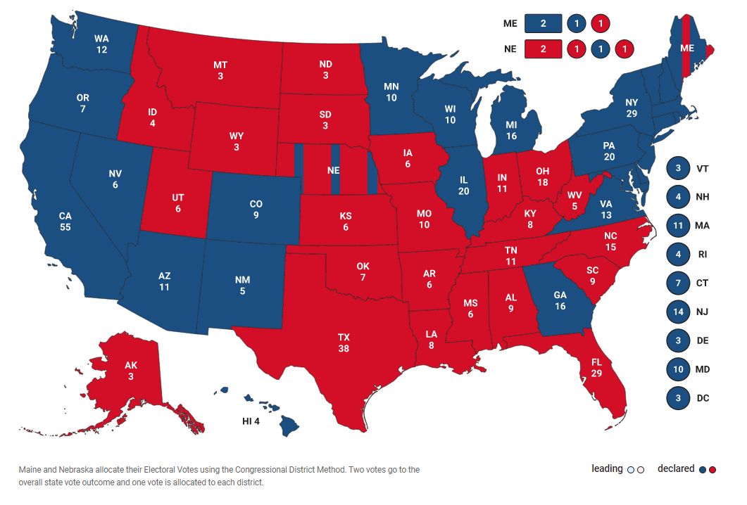 红州和蓝州指的是美国共和党和民主党在各州的势力分布,红色