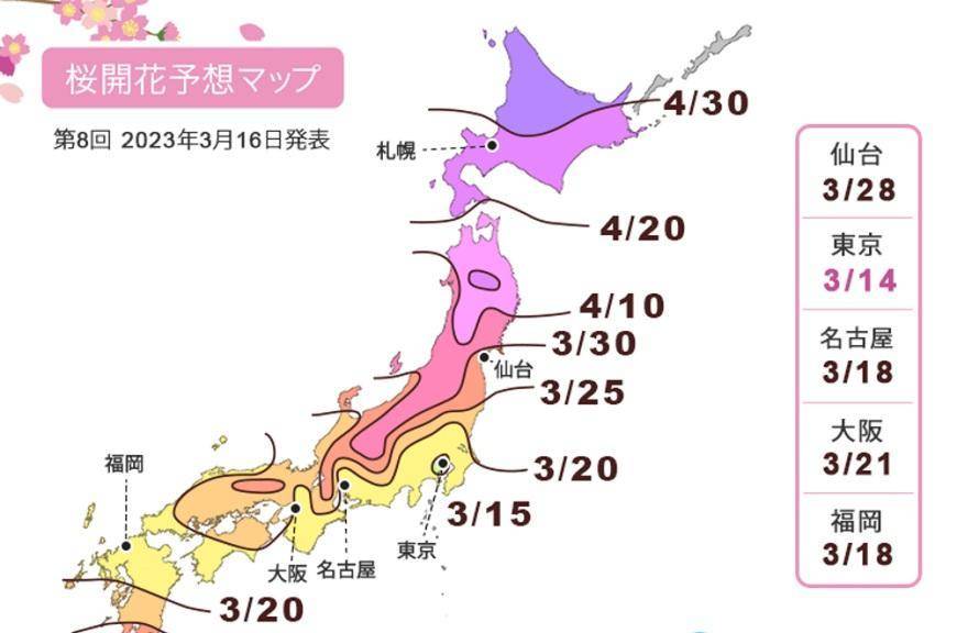 2023日本樱花预测最前线:赏樱开花时期,景点总整理_weather_map_news