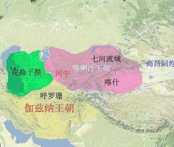 回鹘西迁后建立喀喇汗王朝,分裂后被耶律大石击破成为西辽附庸