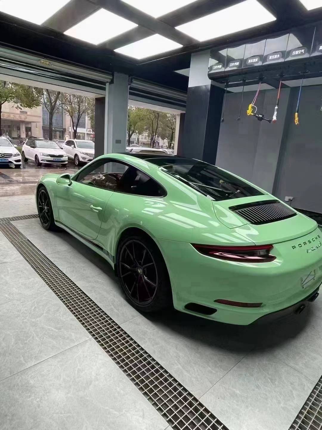 保时捷舒耐特改色膜灰蒙绿,灰的高级 绿的优雅