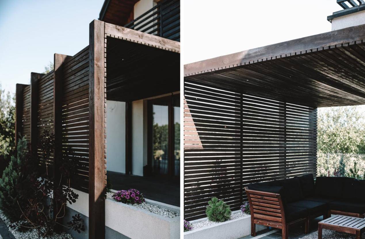 不用花钱买窗帘,走廊外面围圈木格栅,室外能防晒,室内也凉快了_进行