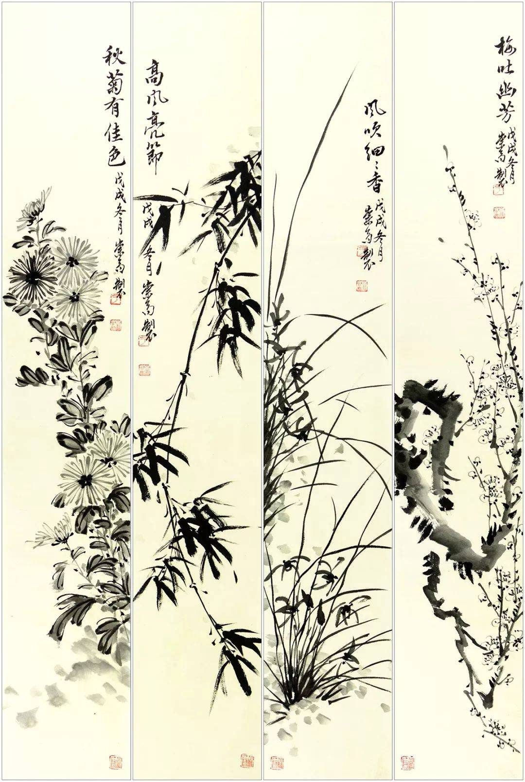 水墨梅兰竹菊100幅,格调不俗!_梅花_兰花_郑板桥