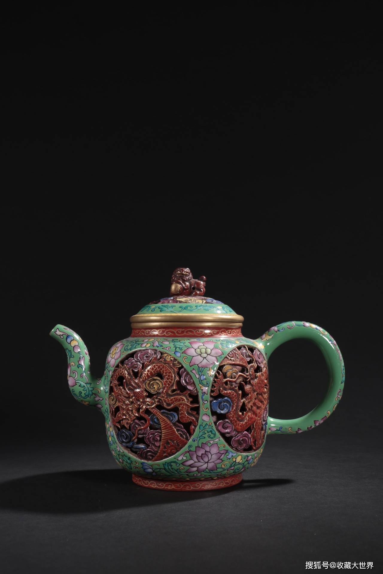 清乾隆-珐琅彩开窗祥龙纹紫砂壶_cm_包浆_独孔