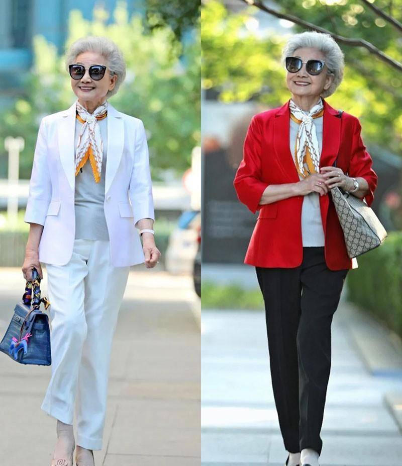 被"上海奶奶"时尚街拍惊艳了,头发花白,衣装素雅,优雅时髦_老年人