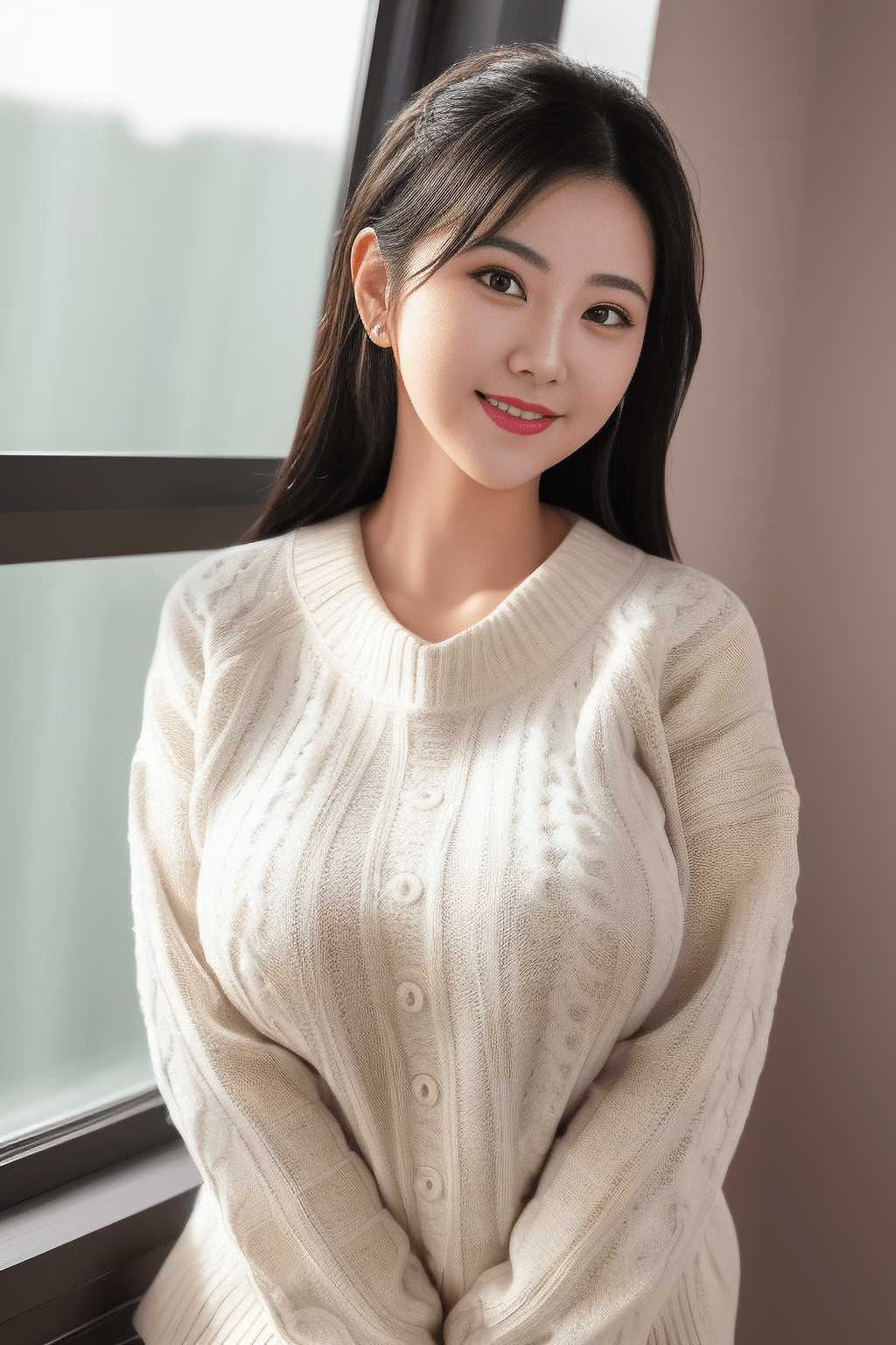 美图欣赏穿毛衣在雪地拍照的大美女(ai作品)_雪花_颜色_人们