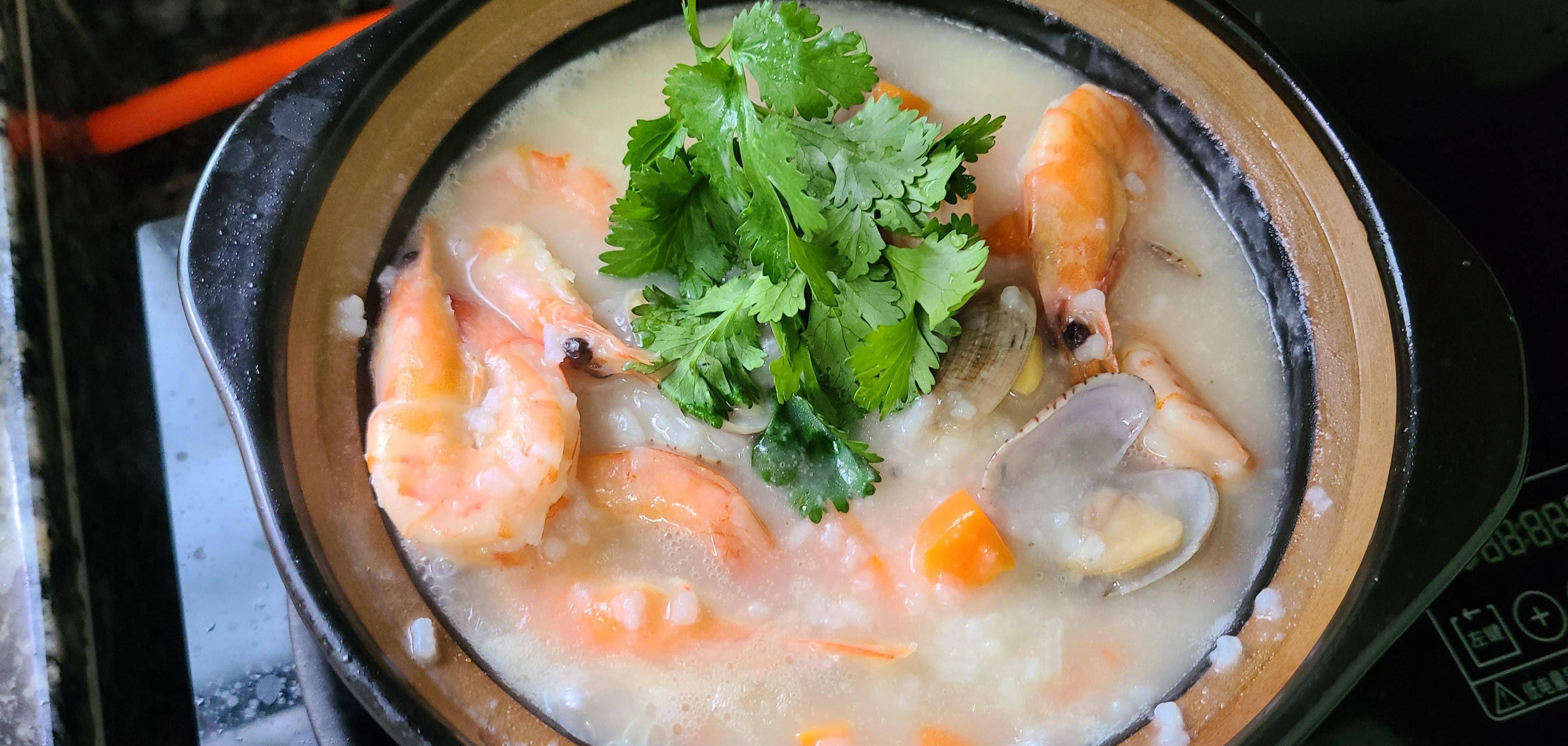 广东很好喝的海鲜粥,9分钟就能熬得又浓又稠,味道鲜美_做法_花甲_胡