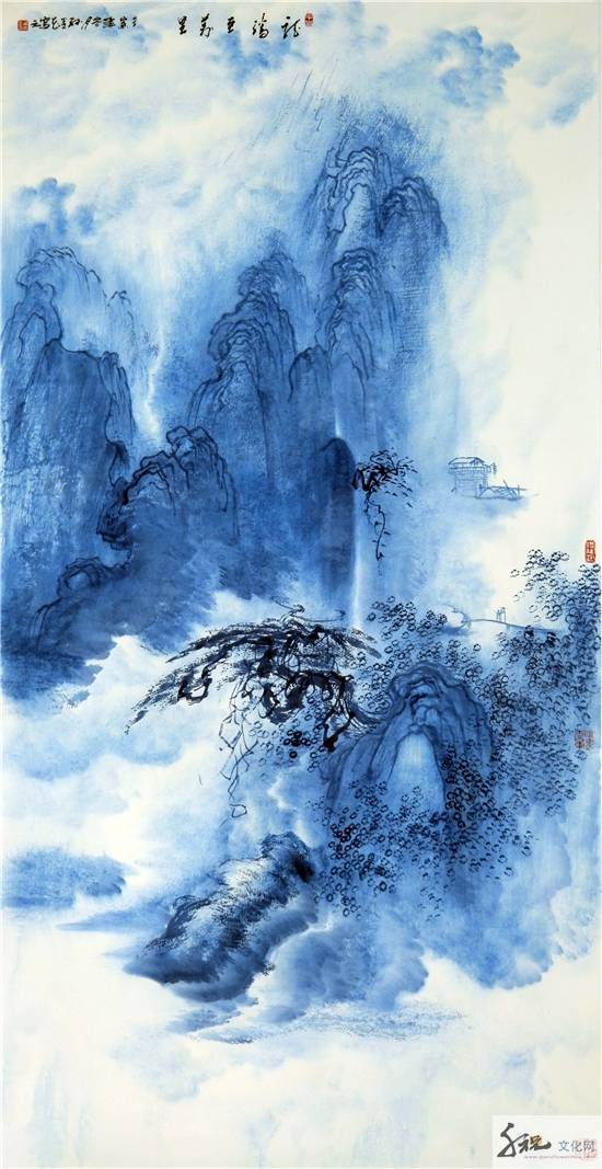 千祝专栏 |画坛的半壁江山——千百年来青花山水第一人孙才祥_作品