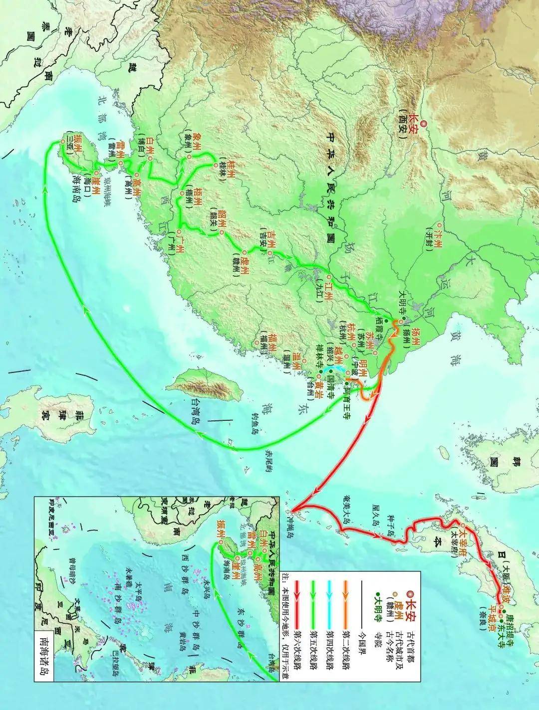 鉴真东渡线路图片