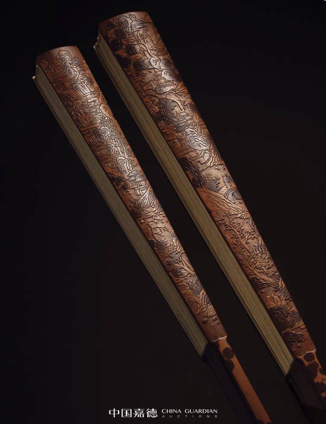 数摺聚清风,一捻雅意生丨中国嘉德2023春拍_湘妃竹_折扇_山水