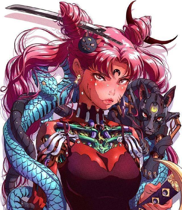 外国画师绘制机械风《美少女战士》,朋克感提升,难道需要充电?